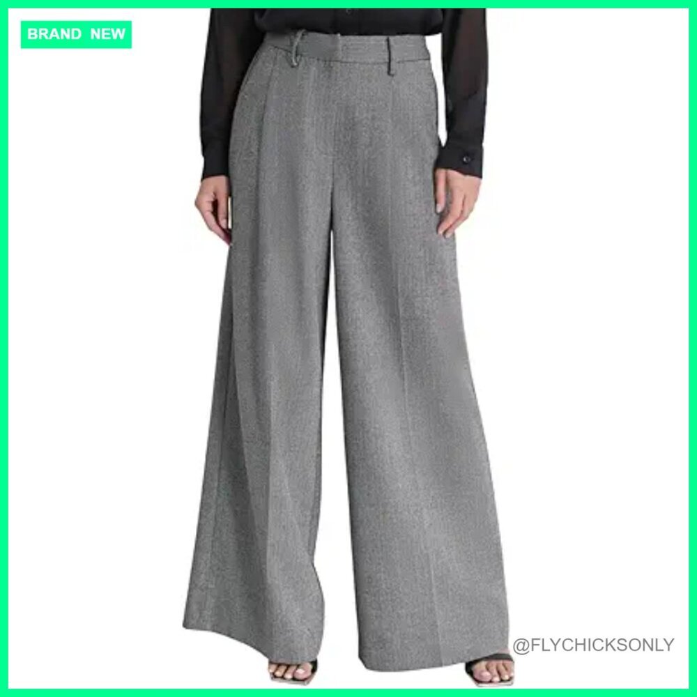 Formal High Waisted Wide Leg Pant Polyester Wool Blend